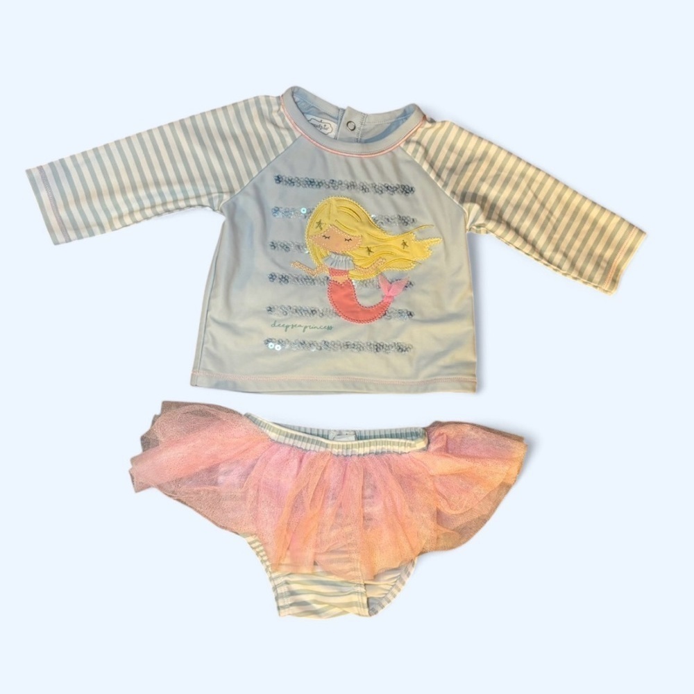 Mud Pie Baby Girl Swimsuit Mermaid Size 12-18 Months SPF 50 Tutu Two Piece